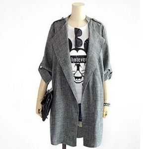 Grey Longline Korean Style Blazer Coat